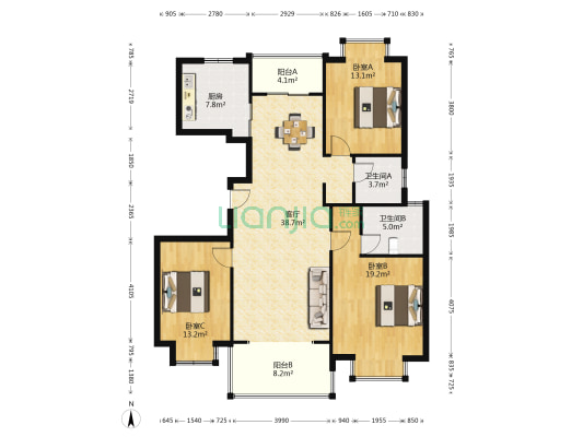 明珠佳苑 3室1厅2卫 138平方