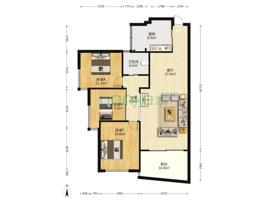 锦天佳园 3室1厅1卫 117平方