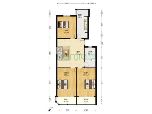 弘丰新苑 3室1厅1卫 125平方