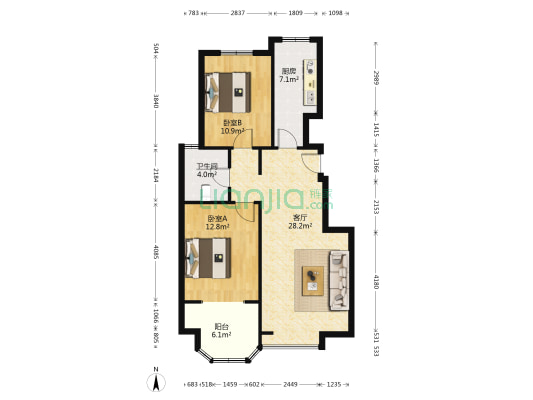 建投福美国际A区 2室1厅1卫 90平方