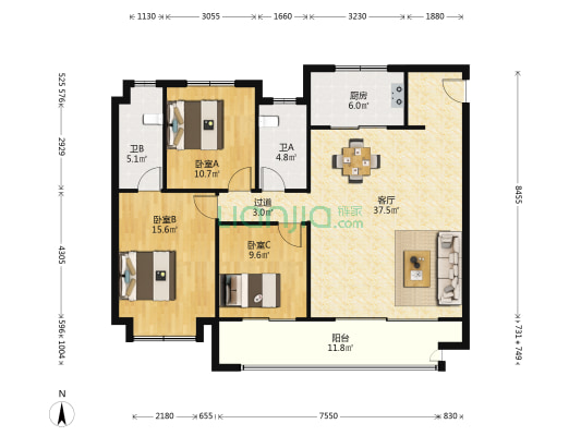 旭辉运河公元 3室1厅2卫 143平方