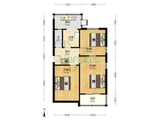 油漆厂宿舍(中山西路) 3室1厅1卫 71平方