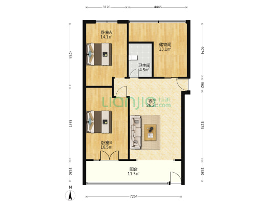 健康路161号 2室1厅1卫 93平方