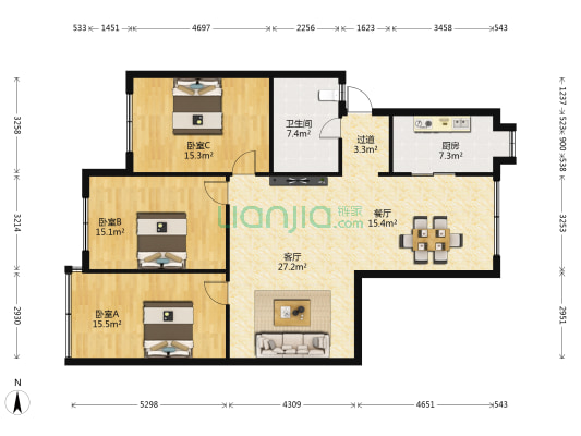 大井头16号 3室2厅1卫 121平方