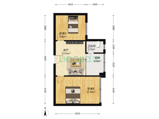 公路公司宿舍院落 2室1厅1卫 55平方
