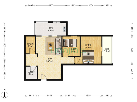 并东嘉苑 2室1厅1卫 88平方