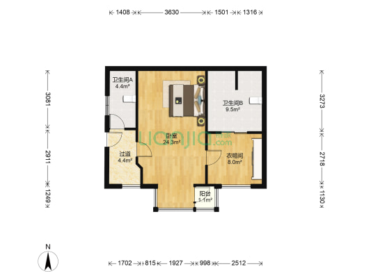 明华西江俪园 1室0厅2卫 62平方