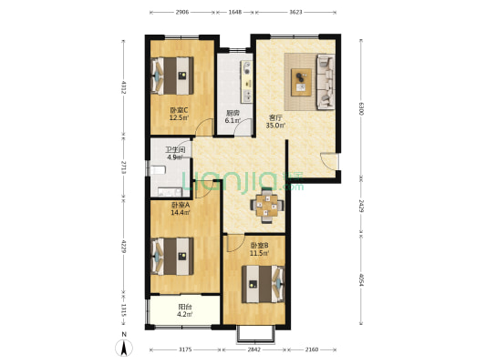 怡康苑 3室1厅1卫 115平方