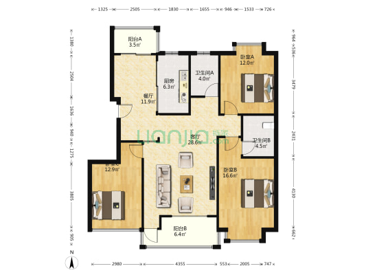 山水人家潇湘居 3室2厅2卫 131平方