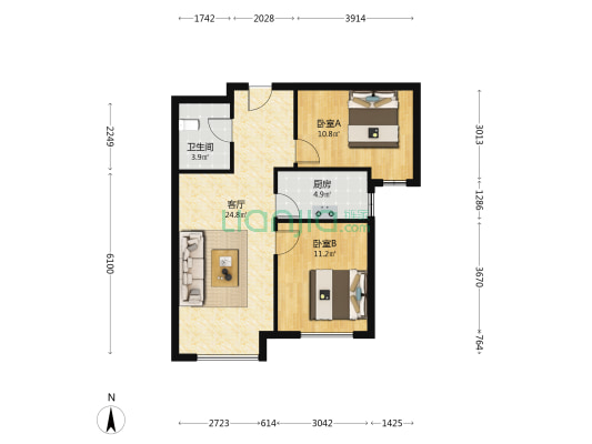 中楼层 朝南两居 视野好 位置安静 满二-户型图