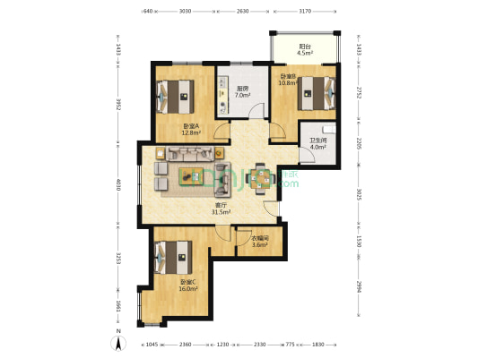 福里小区 3室1厅1卫 121平方