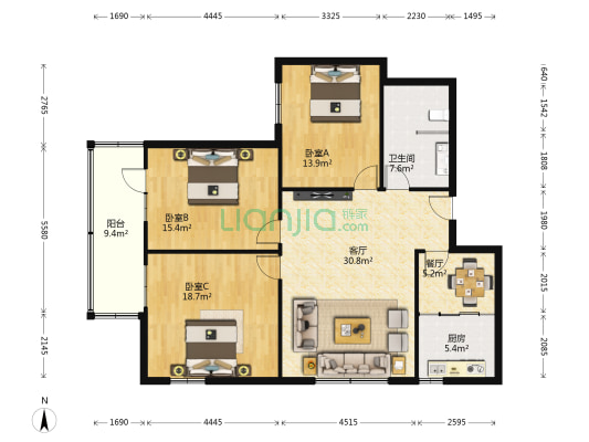 中华南大街50号 3室2厅1卫 138平方