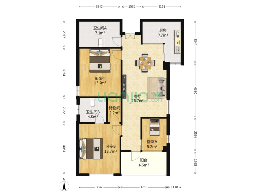 风雅钱塘 3室1厅2卫 119平方