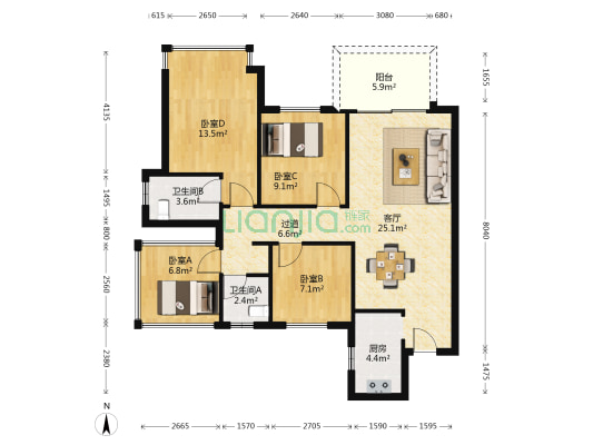 禧悦都 4室1厅2卫 101平方