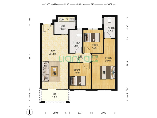 华发阳逻金茂逸墅三期 3室1厅2卫 94平方