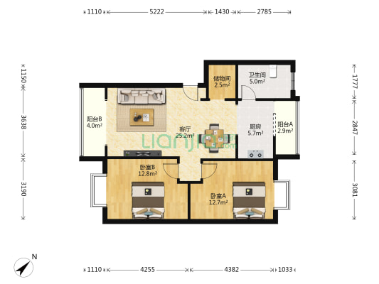 香江逸景 2室1厅1卫 87平方