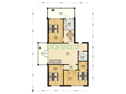 馨悦家园 3室2厅1卫 142平方