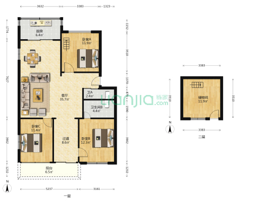 鸣阳路162号 3室1厅2卫 117平方