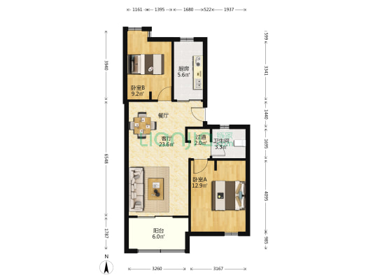 一品庭园 2室1厅1卫 84平方