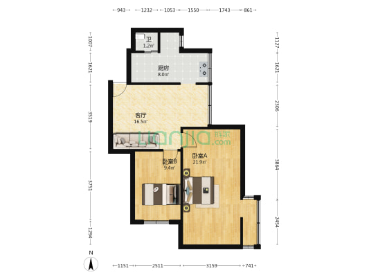南浦路50号 2室1厅1卫 54平方