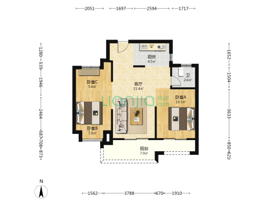 湖滨府 3室1厅1卫 79平方