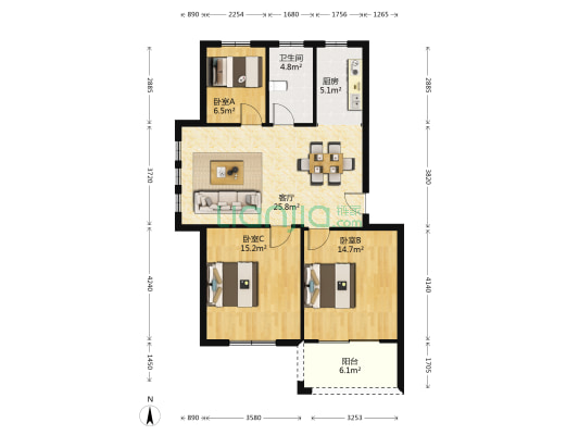 凝溪景苑 3室1厅1卫 93平方