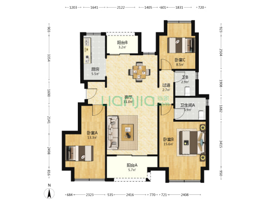 中交中央公园懿颂 3室1厅2卫 107平方