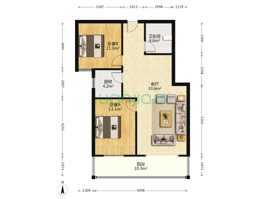 金域华府 2室1厅1卫 99平方