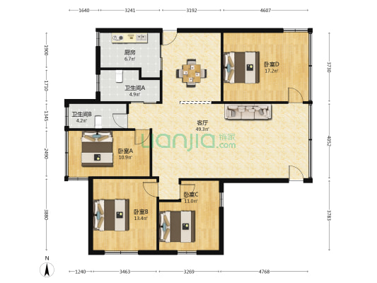 科贸楼 4室1厅2卫 132平方