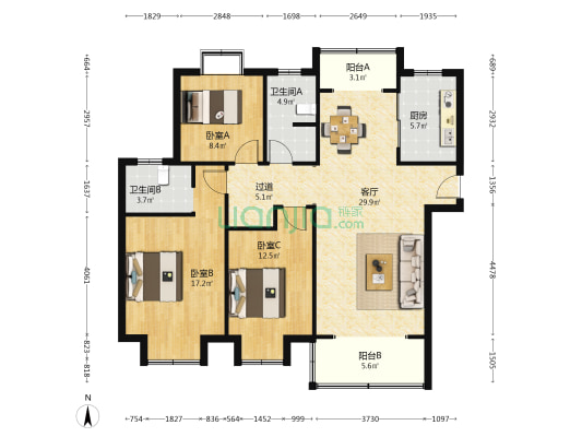 兰桥雅居 3室1厅2卫 117平方
