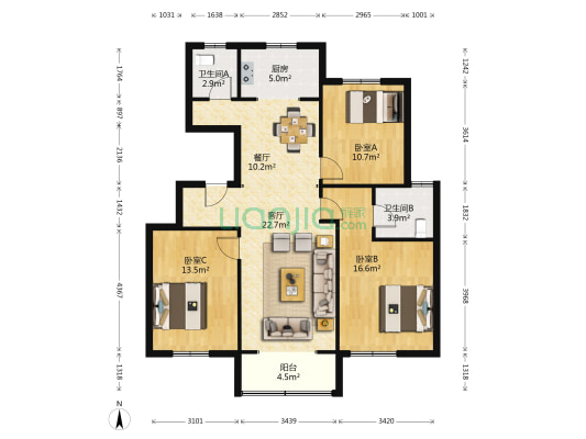 香缇公馆 3室2厅2卫 112平方