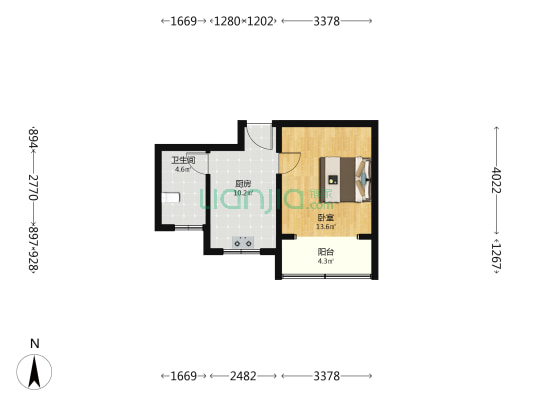 宛山湖花苑 1室0厅1卫 49平方