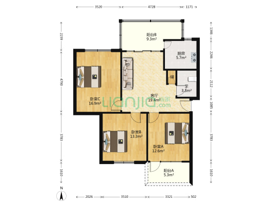 兵工住宅小区 3室1厅1卫 103平方