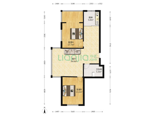 金都华府 2室1厅1卫 115平方