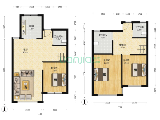 和达智慧生态城瑜园 3室1厅3卫 144平方