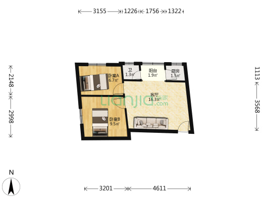 陈丰村 2室1厅1卫 51平方