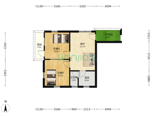 月华坊 2室1厅1卫 56平方