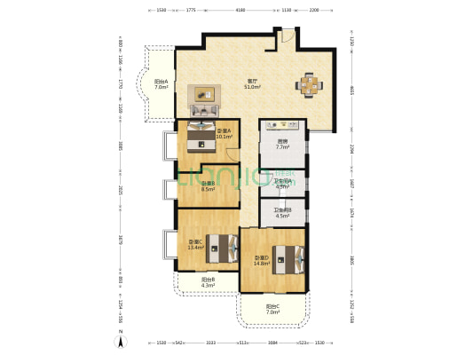 鸿怡花园 4室1厅2卫 147平方