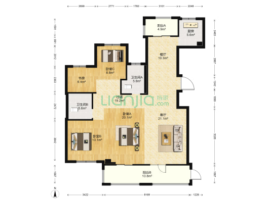 海岸明珠花园 4室2厅2卫 175平方