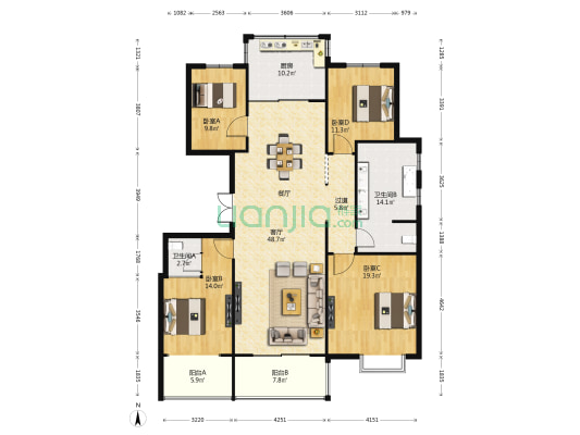 锦绣华府中苑 4室1厅2卫 178平方