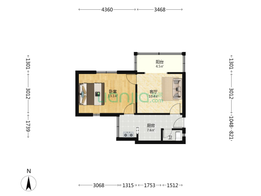 适中后村 1室1厅1卫 42平方