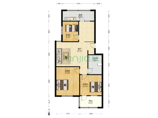 技防小区 3室1厅1卫 110平方