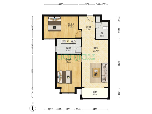 东胜珑悦园 2室1厅1卫 92平方