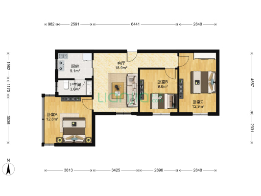 详和庭院 3室1厅1卫 80平方