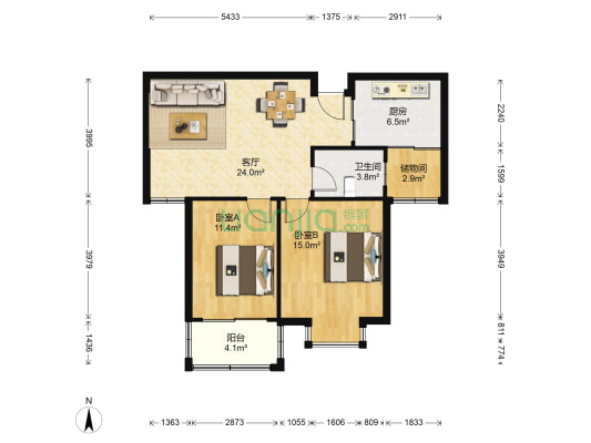 东海畅园 2室1厅1卫 88平方