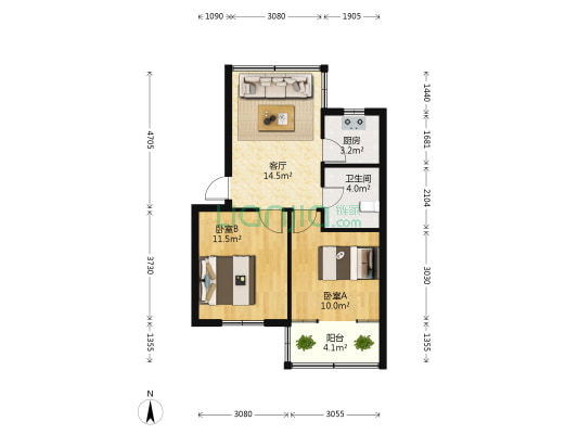 南湖饭店宿舍 2室1厅1卫 62平方