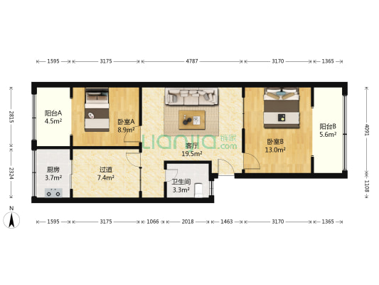 文化宫路32号 2室1厅1卫 81平方