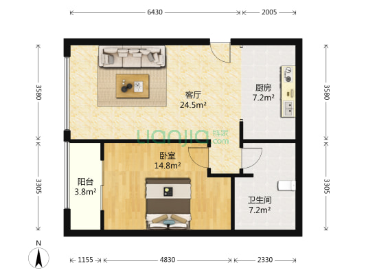 和谐家园小区 1室1厅1卫 69平方