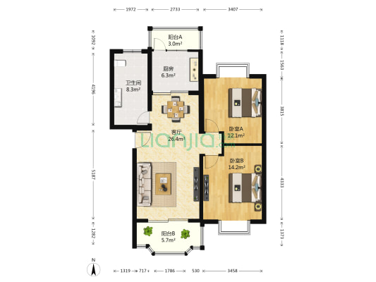 恋湖家园三期 2室1厅1卫 88平方