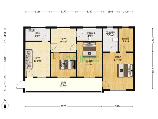 凯马家属院 3室2厅2卫 127平方
